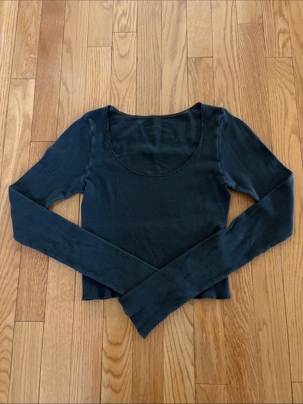 Brandy Melville Black Ribbed Long-Sleeve Scoop Neck Top